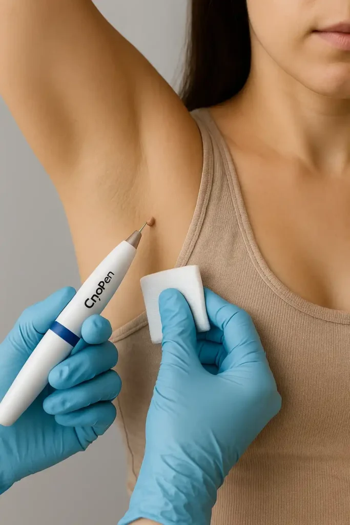 woman having cryopen to remove underarm skin tags Waltham Forest